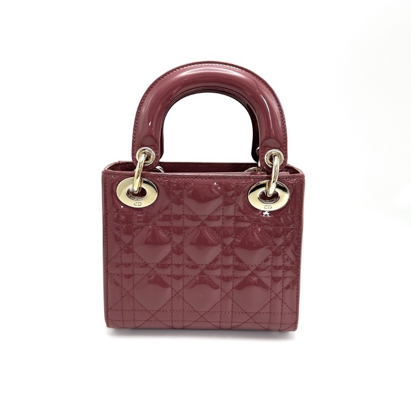 DIOR 金扣漆皮三格黛妃手提斜背包17*15*7 98新配件盒子塵袋-6