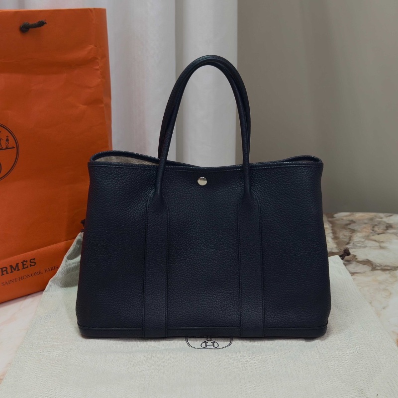 HERMES 藍色銀扣花園36手提袋36*25*18 98新配件塵袋-1