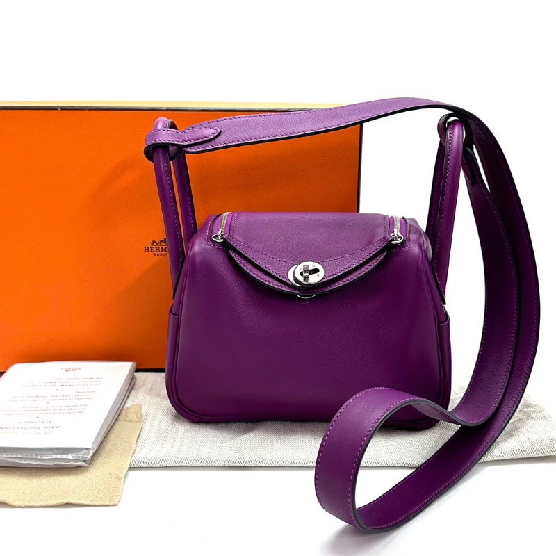 HERMES 海葵紫銀扣mini lindy手提斜背包18*13*10 99新配件盒子塵袋雨衣毛氈布-1