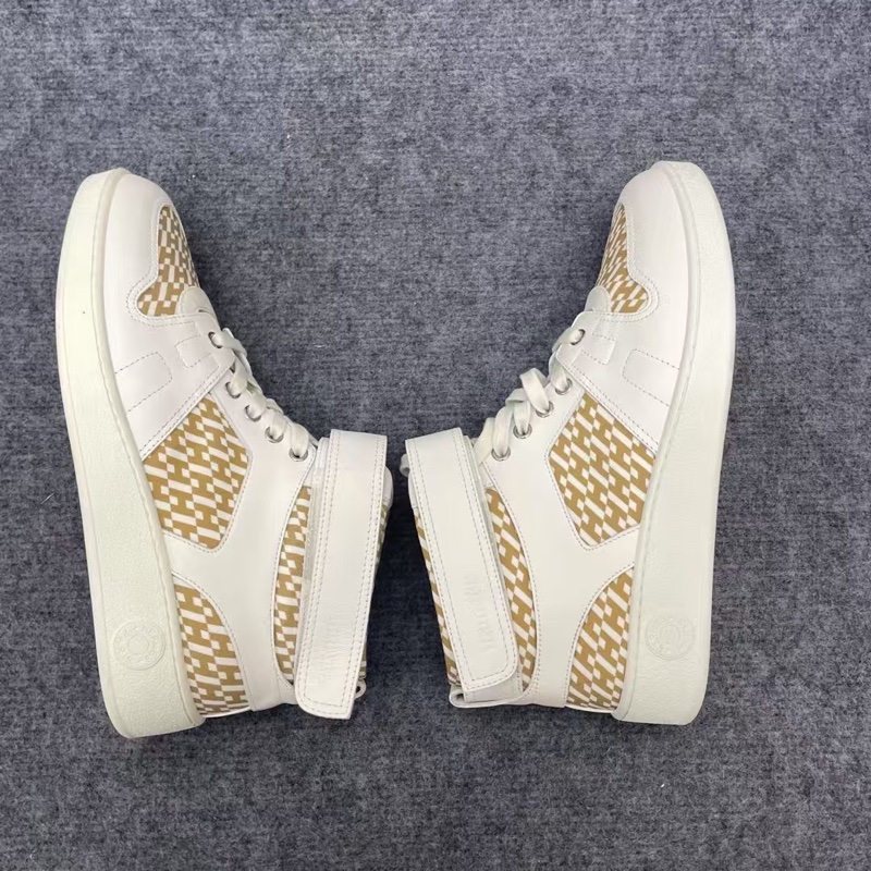 HERMES愛馬仕 Freestyle 帆布皮革高幫系帶時尚板鞋 白色41碼閒置未使用-5