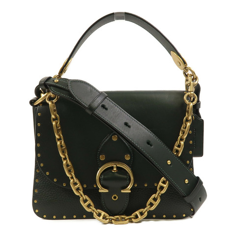 COACH 牛皮皮革Beat Shoulder Bag With Rivets金扣手挽肩背兩用袋