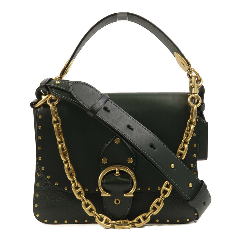COACH 牛皮皮革Beat Shoulder Bag With Rivets金扣手挽肩背兩用袋-0