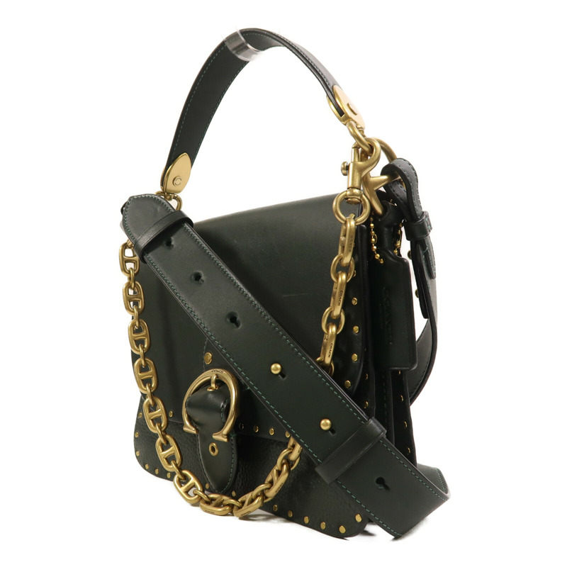 COACH 牛皮皮革Beat Shoulder Bag With Rivets金扣手挽肩背兩用袋-2