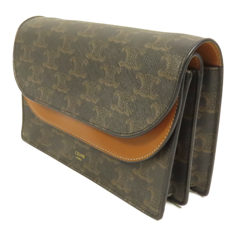 CELINE 塗層帆布Tripmphe Wallet On Strap金扣肩背袋-2