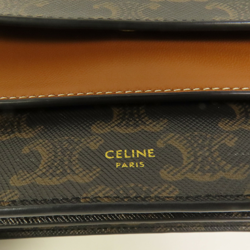 CELINE 塗層帆布Tripmphe Wallet On Strap金扣肩背袋-5