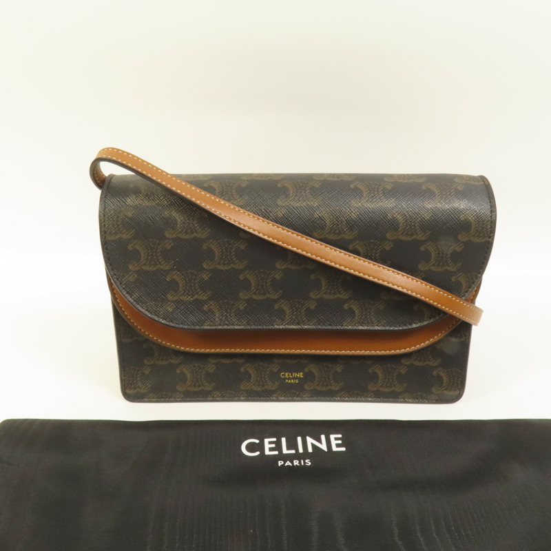 CELINE 塗層帆布Tripmphe Wallet On Strap金扣肩背袋-8