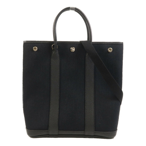 HERMES Negonda皮革/帆布Garden File PM銀扣手挽肩背兩用袋