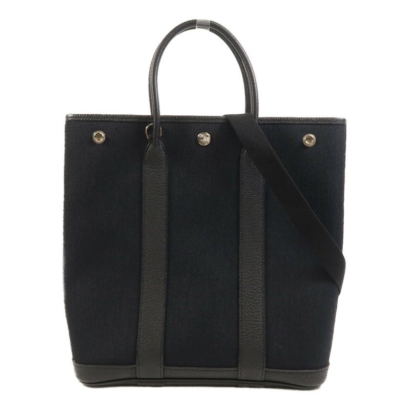 HERMES Negonda皮革/帆布Garden File PM銀扣手挽肩背兩用袋-0