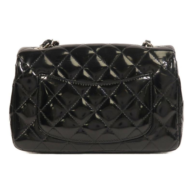 CHANEL 漆皮皮革Mini Classic 20銀扣鏈帶肩背袋-1