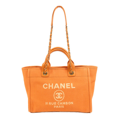CHANEL 帆布Deauville Tote金扣手挽肩背兩用袋