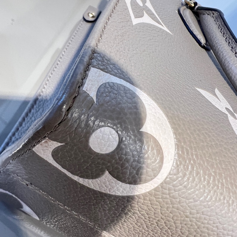 LV斑鳩灰牛皮壓紋OnTheGo PM金釦手提肩斜背包-17