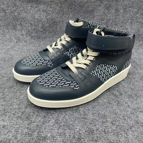 HERMES愛馬仕 Freestyle 皮革 高幫系帶時尚板鞋藍色 42.5 碼閒置未使用