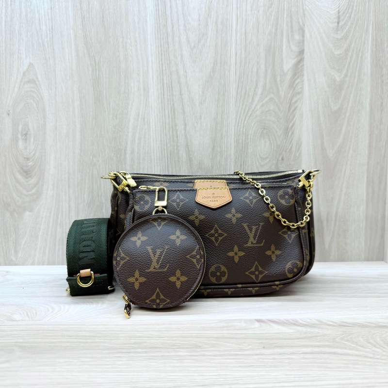 LV原花綠背帶五合一麻將包M44813-0