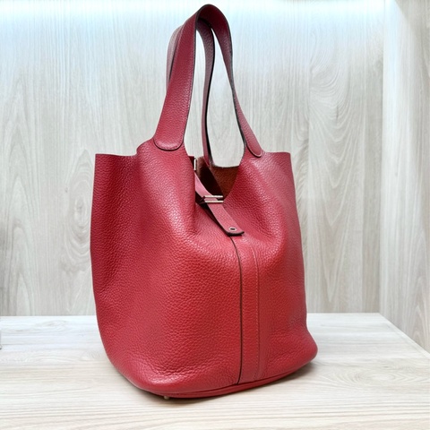 HERMES 紅色銀釦TC牛皮菜籃子 26CM