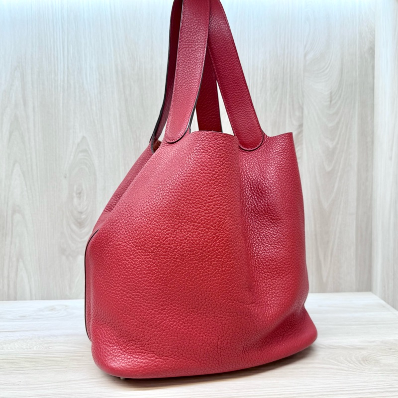 HERMES 紅色銀釦TC牛皮菜籃子 26CM-2