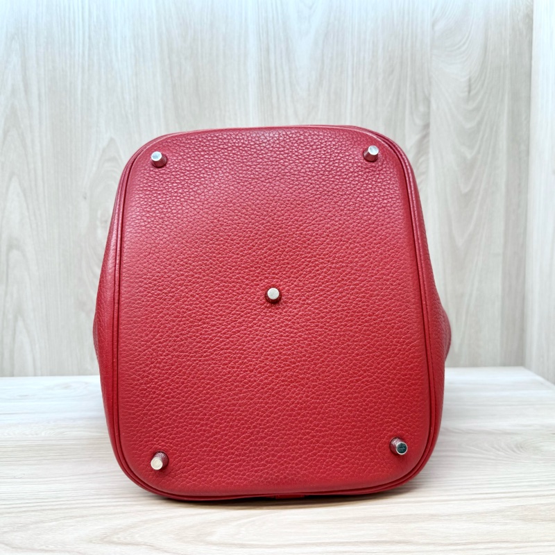 HERMES 紅色銀釦TC牛皮菜籃子 26CM-4