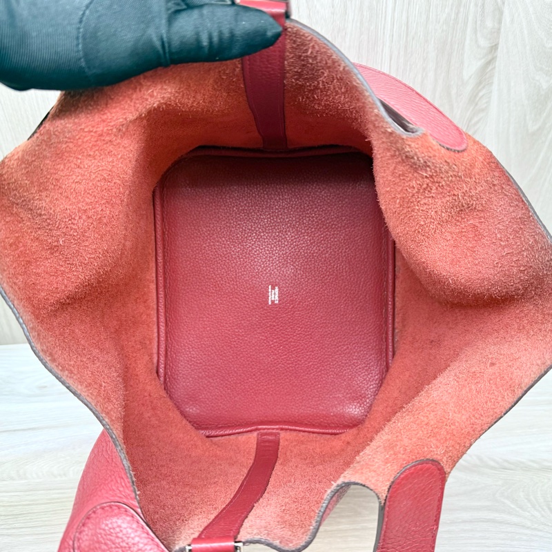 HERMES 紅色銀釦TC牛皮菜籃子 26CM-5