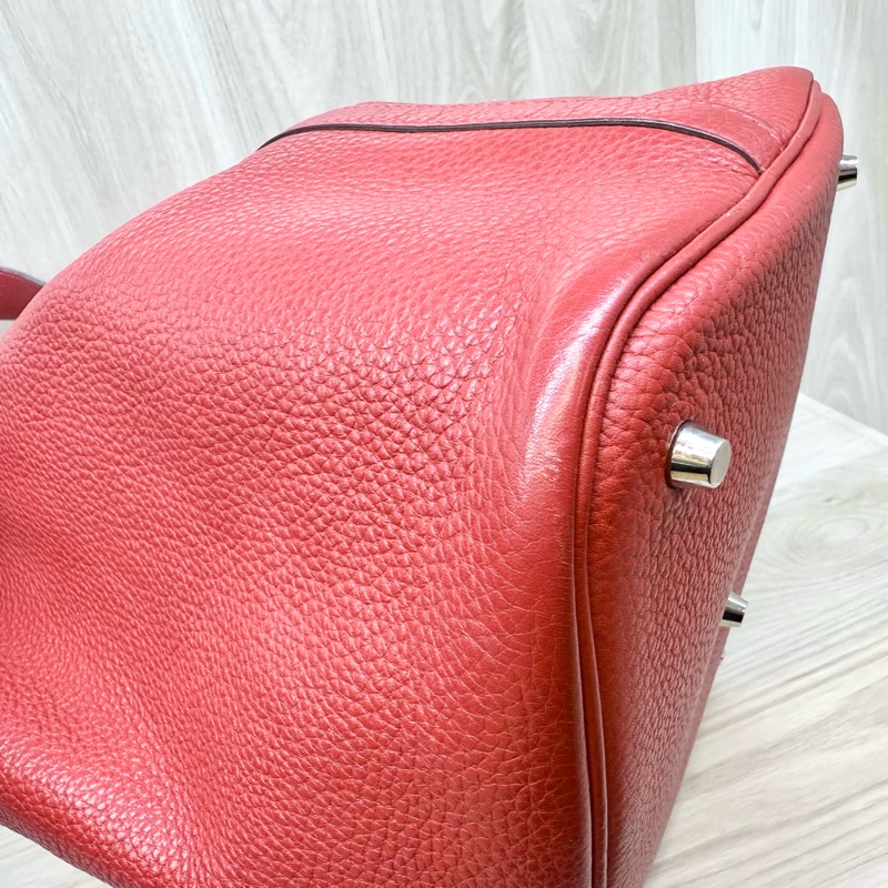 HERMES 紅色銀釦TC牛皮菜籃子 26CM-7