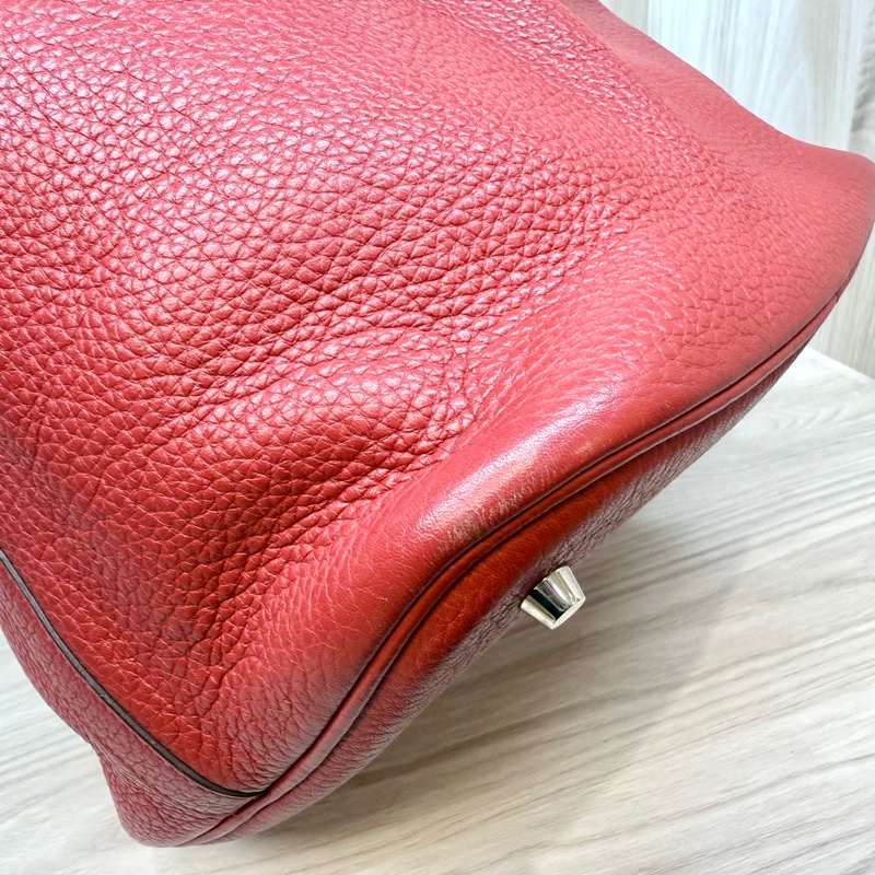 HERMES 紅色銀釦TC牛皮菜籃子 26CM-8