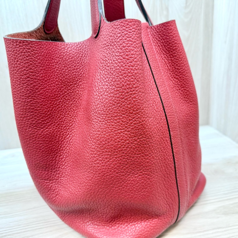 HERMES 紅色銀釦TC牛皮菜籃子 26CM-10