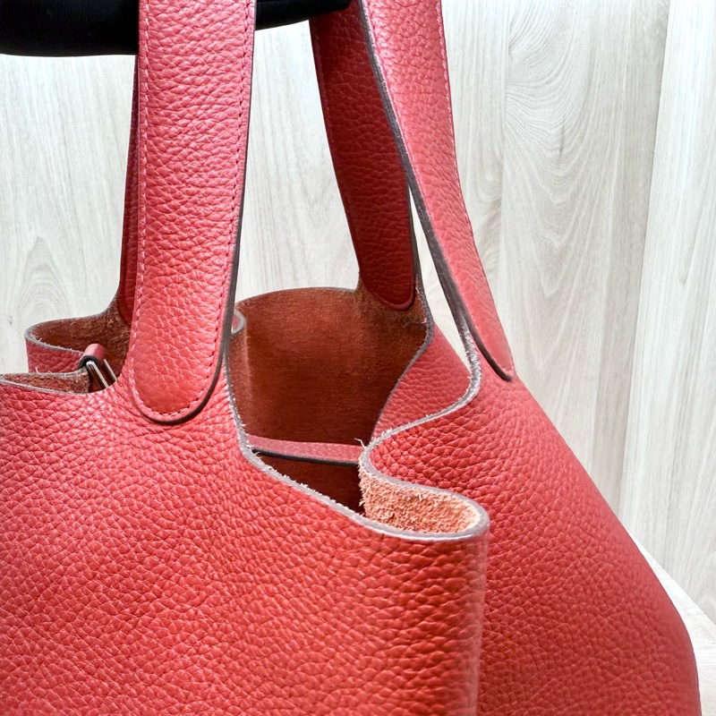 HERMES 紅色銀釦TC牛皮菜籃子 26CM-11