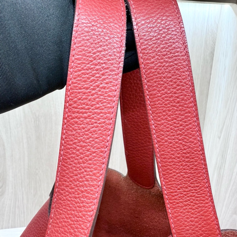 HERMES 紅色銀釦TC牛皮菜籃子 26CM-12