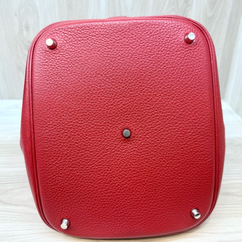 HERMES 紅色銀釦TC牛皮菜籃子 26CM-14
