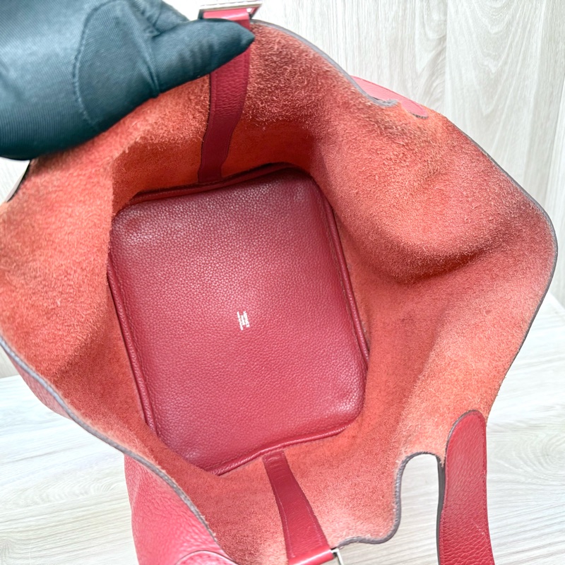 HERMES 紅色銀釦TC牛皮菜籃子 26CM-15