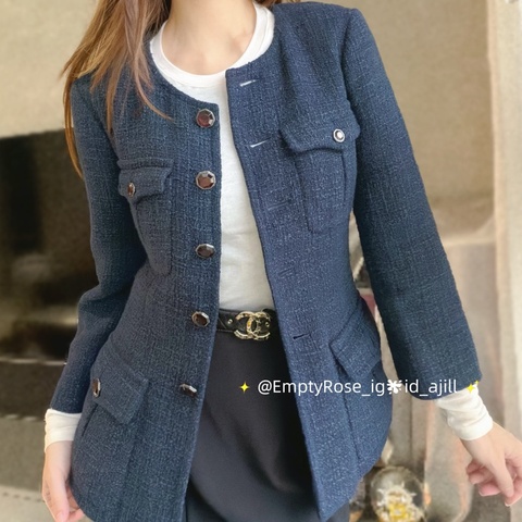Chanel 香奈兒-紫色寶石釦藍色tweed外套🧊