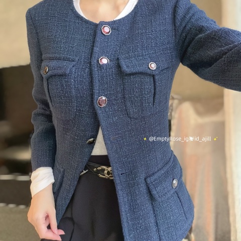 Chanel tweed經典外套🪁寶石釦香奈兒毛呢外套