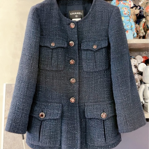 Chanel tweed四口袋外套®️寶石釦 圓領毛呢 💎🔥sale