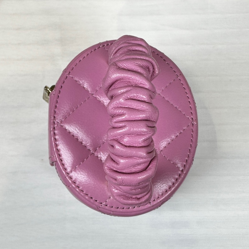 香奈兒/Chanel Vanity 粉色小圓桶金扣手提化妝包 小羊皮12×9.5×11cm-3