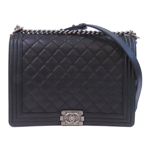 CHANEL 牛皮皮革Boy 30銀扣鏈帶肩背袋