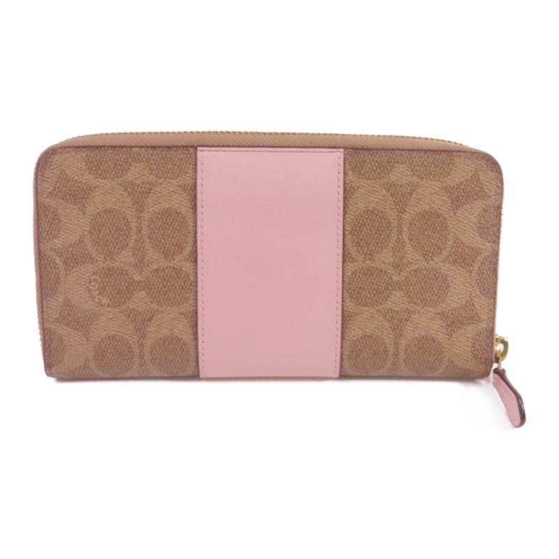 COACH 塗層帆布/牛皮皮革Zip Long Wallet金扣拉鏈長錢包-1