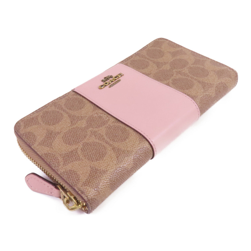COACH 塗層帆布/牛皮皮革Zip Long Wallet金扣拉鏈長錢包-2