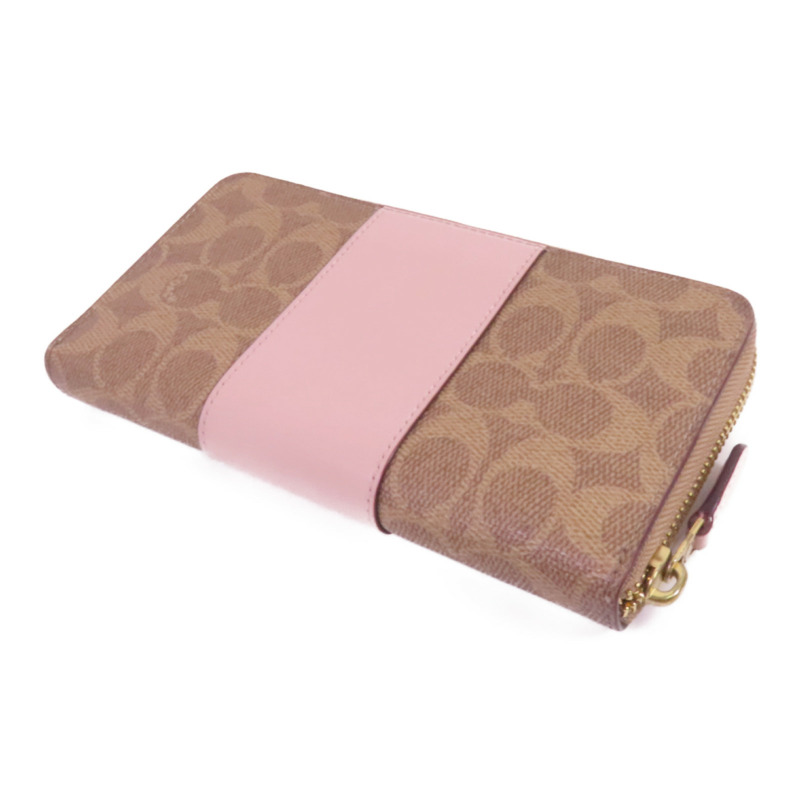 COACH 塗層帆布/牛皮皮革Zip Long Wallet金扣拉鏈長錢包-3