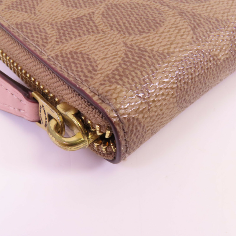 COACH 塗層帆布/牛皮皮革Zip Long Wallet金扣拉鏈長錢包-4