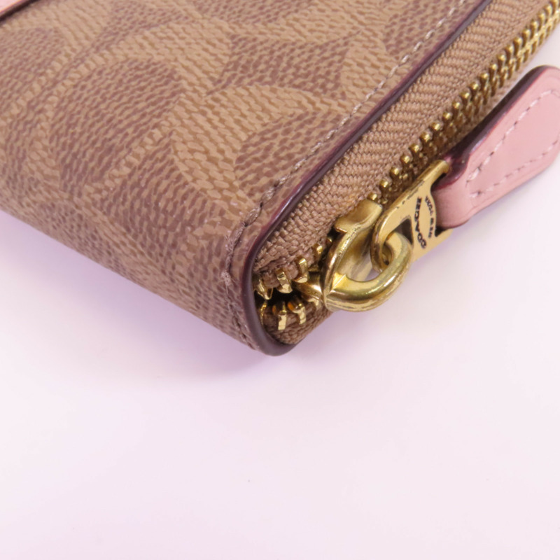 COACH 塗層帆布/牛皮皮革Zip Long Wallet金扣拉鏈長錢包-7