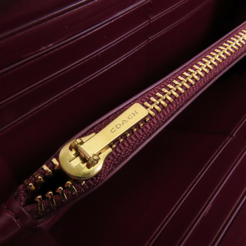 COACH 塗層帆布/牛皮皮革Zip Long Wallet金扣拉鏈長錢包-10
