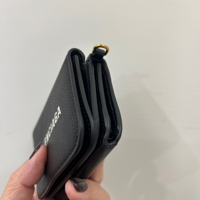 Balenciaga 黑牛皮前釦零錢袋後三折三卡短夾-2