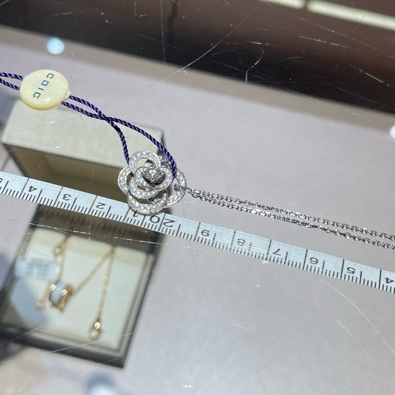 CHANEL香奈儿CAMELIA山茶花白金满钻项链-6