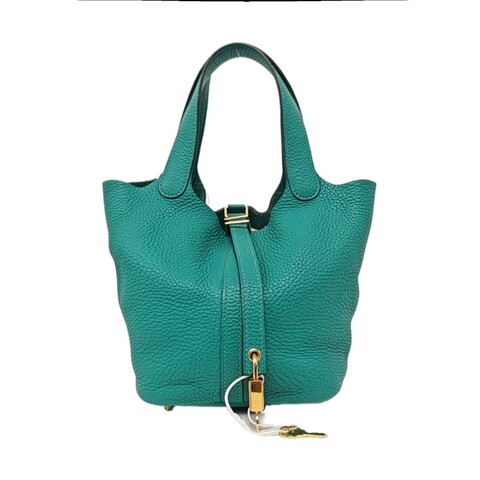 HERMES Picotin Lock 18 維羅納綠Clemence牛皮菜籃子手提包 金色五金 D刻