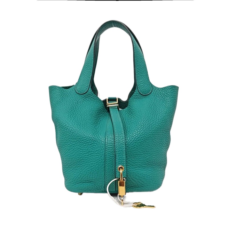 HERMES Picotin Lock 18 維羅納綠Clemence牛皮菜籃子手提包 金色五金 D刻-1