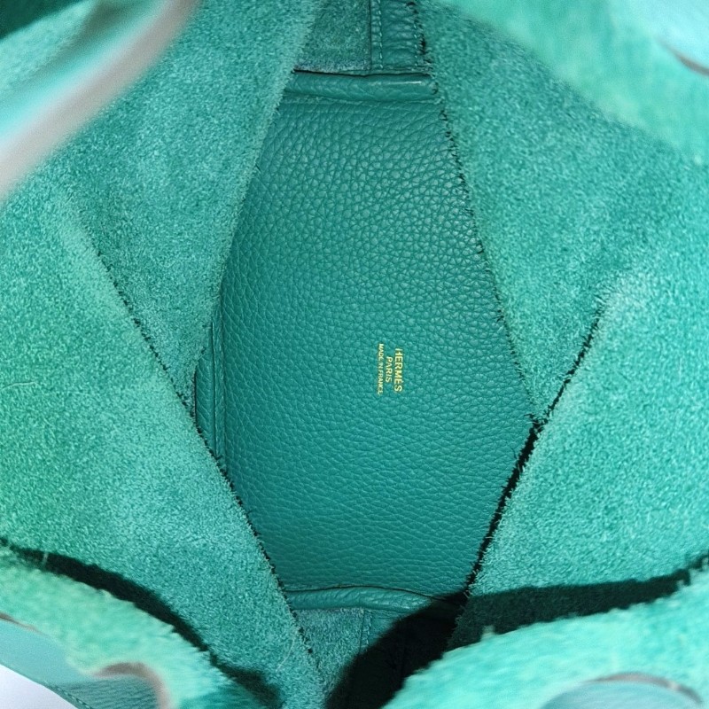 HERMES Picotin Lock 18 維羅納綠Clemence牛皮菜籃子手提包 金色五金 D刻-6