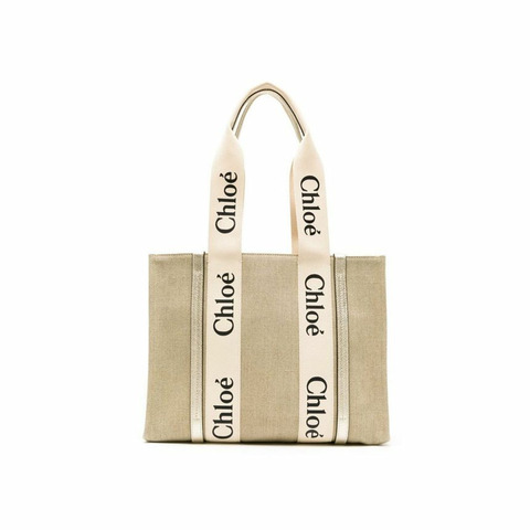 CHLOE 25FW Woody 中型托特包 淺金 CHC24US383N22 9DJ