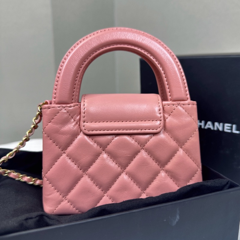 香奈兒/ Chanel Mini Kelly 粉色金扣鏈條斜背包12.5x4x8cm-1