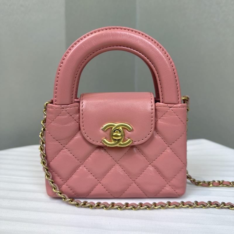 香奈兒/ Chanel Mini Kelly 粉色金扣鏈條斜背包12.5x4x8cm-8