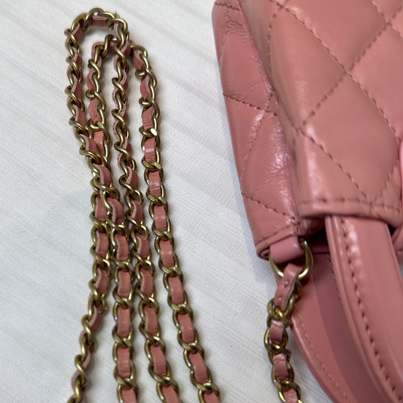 香奈兒/ Chanel Mini Kelly 粉色金扣鏈條斜背包12.5x4x8cm-12