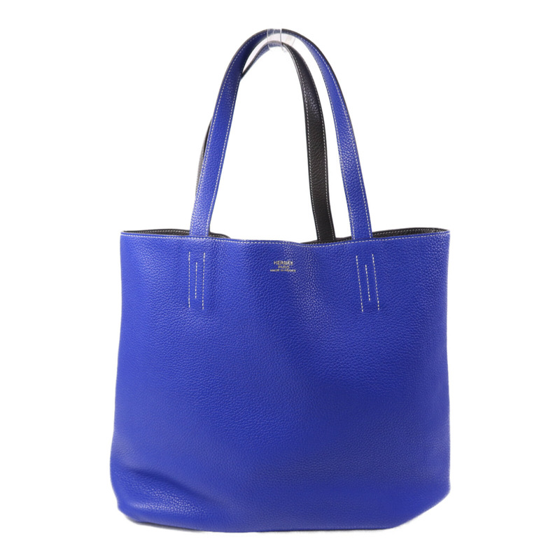 HERMES Clemence皮革Double Sens手挽袋Bleu Electrique/Etain-0