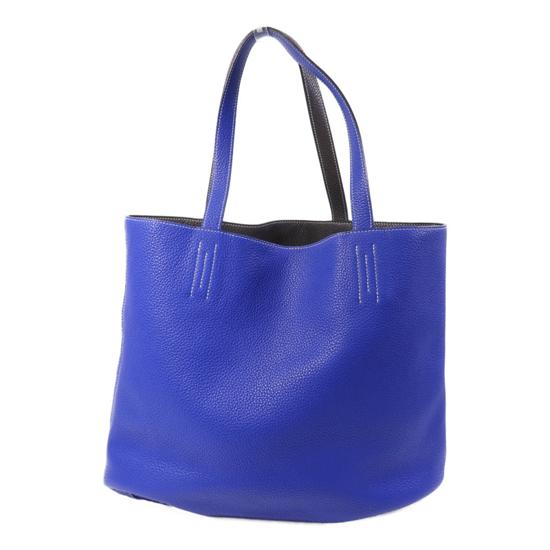 HERMES Clemence皮革Double Sens手挽袋Bleu Electrique/Etain-1